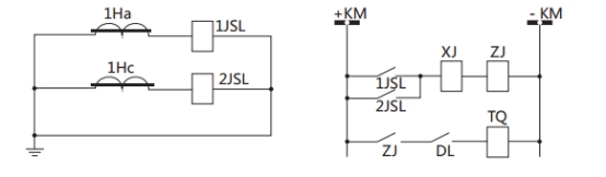 JSL-23繼電器構(gòu)成的二相式定時(shí)限保護(hù)的原理圖
