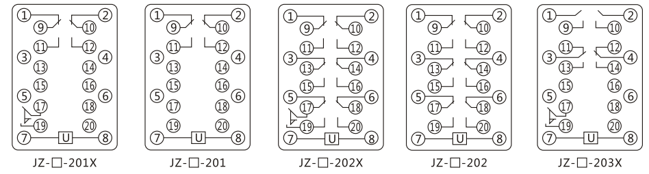 JZY（J)-208靜態(tài)中間繼電器內(nèi)部接線圖及外引接線圖