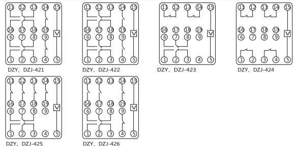 DZS-416導(dǎo)軌式中間繼電器內(nèi)部端子外引接線圖(正視)